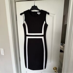 Calvin Klein Black Midi Sheath Dress with White Contrast